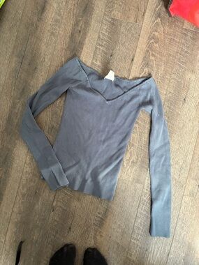 H&M Slate Blue Ribbed Off-Shoulder Top